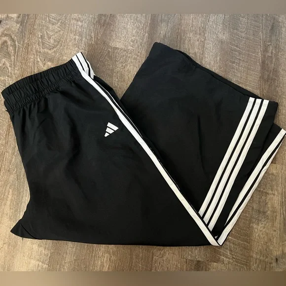adidas Black Wide Leg Trousers with White Accents - Picture 1 of 10
